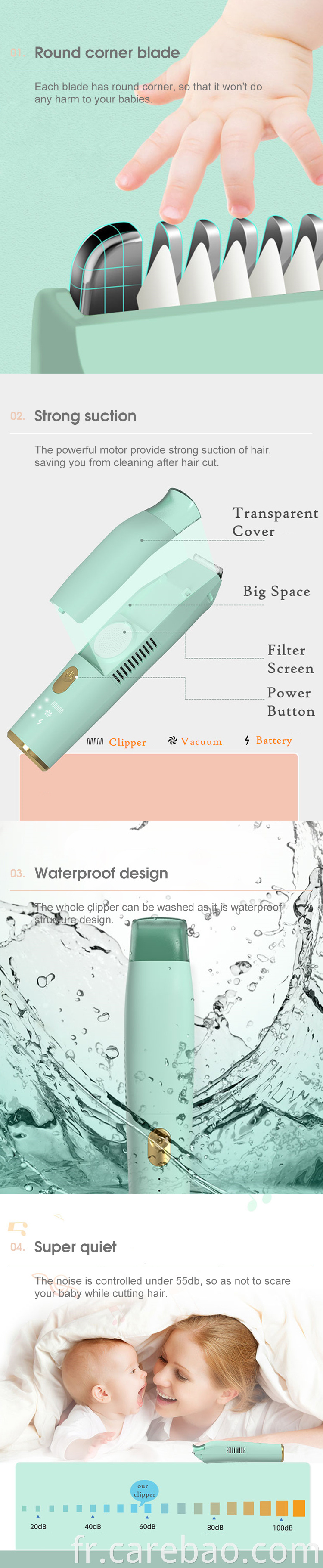 Modern Design Waterproof Baby Vacuum Hair Clipper